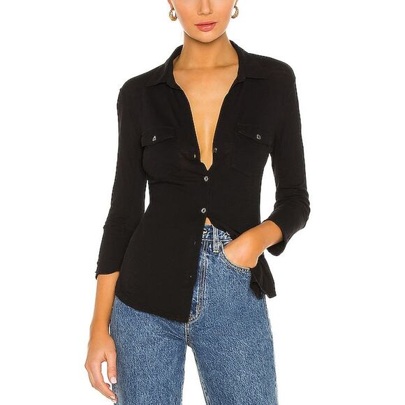 James Perse Tops - James Perse Sleek Black Contrast Panel Button-Down Shirt Size 1